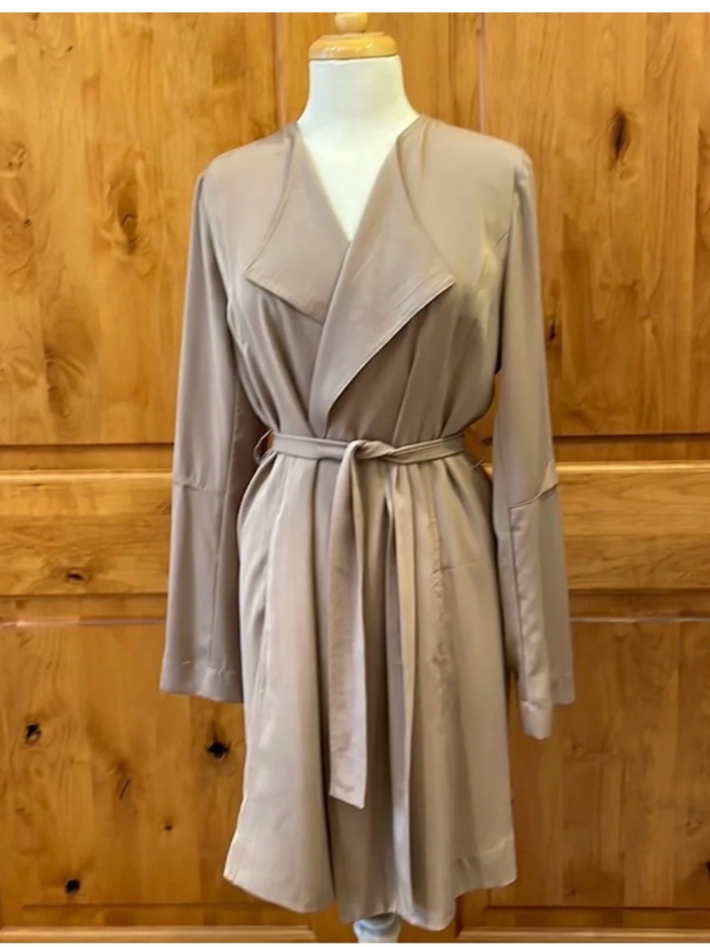 Modern Citizen Tan Taupe Draped Lightweight Trench Coat